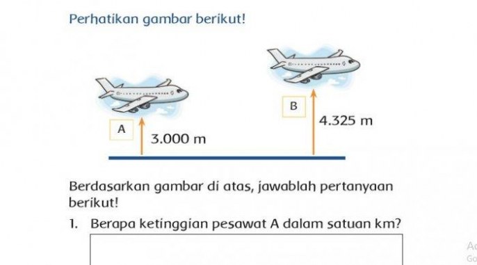 berdasarkan gambar berapa ketinggian pesawat b dalam satuan